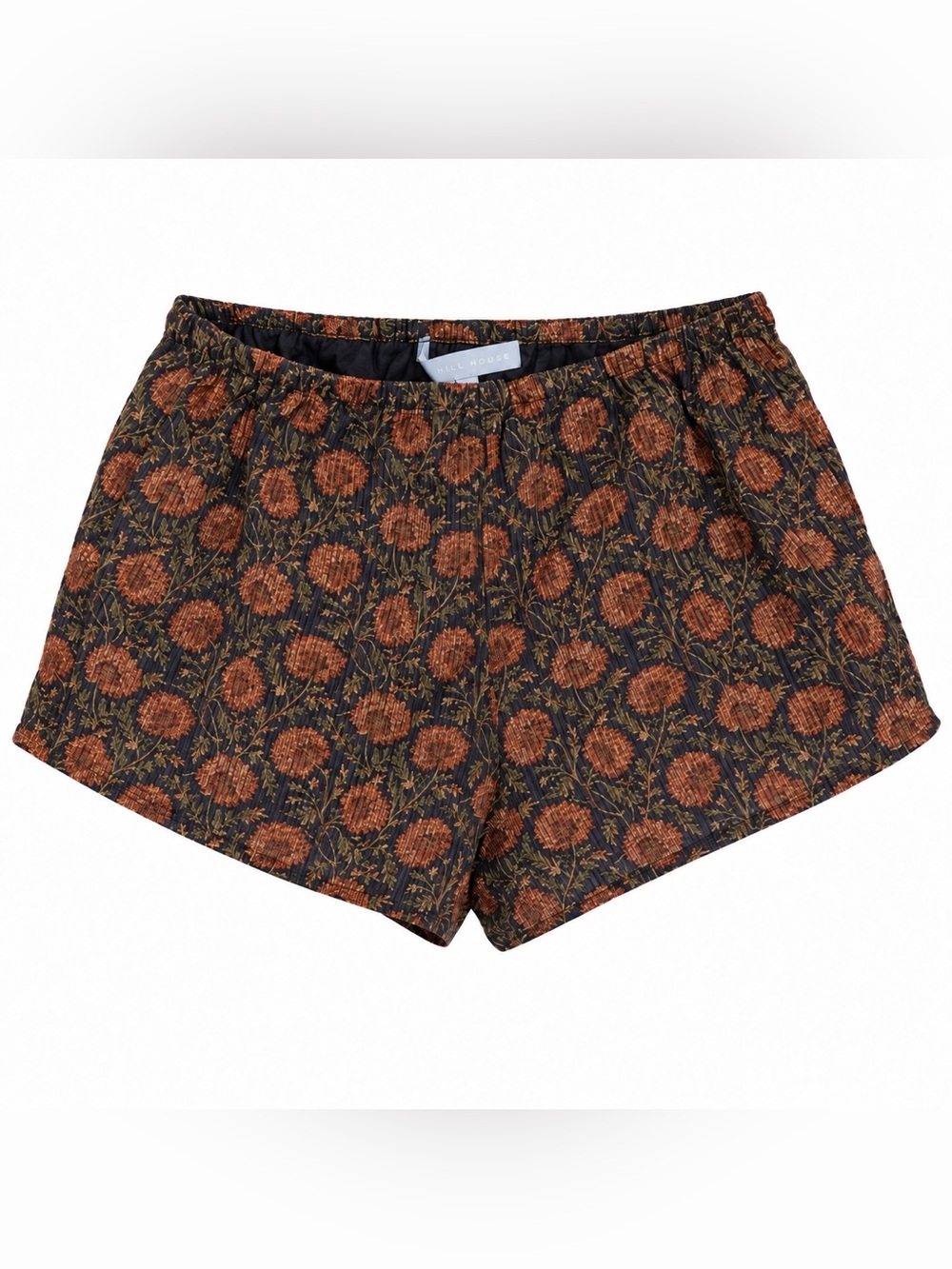 Hill House Navy and Rust Floral High-Waist Shorts